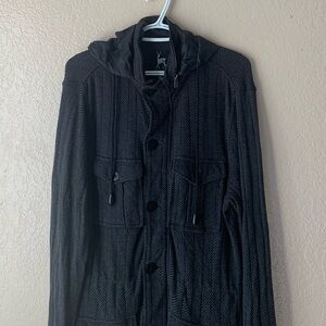 Kane & Unke Four Pocket Black Chevron Print Hooded Gorpcore Jacket Size M